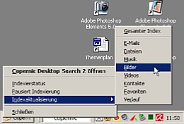 Per Rechtsklick auf das Copernic-Symbol lässt sich die Durchsuchung der Festplatte anhalten oder starten. [Foto: Heico Neumeyer]