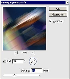 Bild 3. Der Filter Bewegungsunschärfe ist unkompliziert. Es gibt Regler für Stärke und Richtung des Effekts [Foto: Heico Neumeyer]