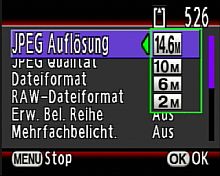 Pentax K20D - Einstellung der Auflösung [Foto: MediaNord]