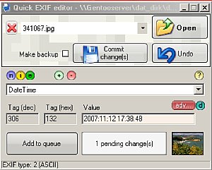 Aus einer Klappliste lassen sich beliebige Exif-Angaben wir etwa 