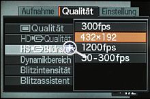 Casio Exilim Pro EX-F1 Auswahl der Highspeed-Bildrate [Foto: MediaNord]