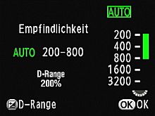Pentax K-m – Empfindlichkeitseinstellungen [Foto: Yvan Boeres]