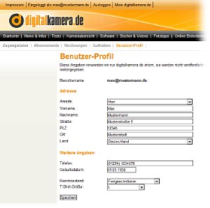 Benutzer-Profil in Mein digitalkamera.de