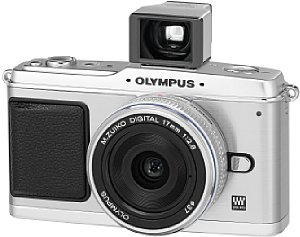Olympus Pen E-P1 mit Objektiv MFT 17mm Pancake und Sucher VF-1 [Foto: Olympus]