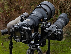 eki Teleschwenker Pro im digitalkamera.de-Praxistest (bestückt mit Nikon 400 mm F2,8 an Nikon D2X, Sigma 50-500 mm F5.6 an Pentax K20 und Nikon SpottingScope RAIII 65 A WP) [Foto:MediaNord] 