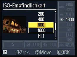 Nikon D3000 – Einstellung der Empfindlichkeit über Statusbildschirm [Foto: MediaNord]