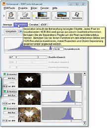 Im Hauptfenster werden die Projekte angelegt, die Belichtungsreihen geladen, angezeigt und bearbeitet. Fährt man mit der Maus über einen Menüpunkt, werden hilfreiche Informationen zur Funktion der Anwendung angezeigt. [Foto: Galileo Design]