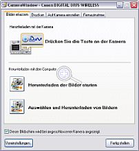 Ixus Wireless – Camera Window Auswahl Menü [Screenshot: MediaNord]