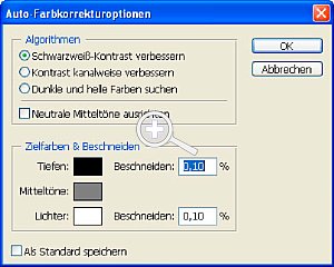 Histogramm und Tonwertkorrektur Teil 2 – Bild 3 Farbkorrekturoptionen [Screenshot: Martin Vieten]