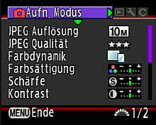 Pentax K10D – Aufnahmemenü [Foto: MediaNord]