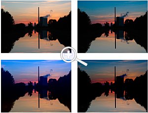 Bild 3: Ohne Filter (links) und mit konventionellem Verlauffilter von Cokin; Bilder unten: Mit B&W Software Graduated Blue bearbeitet  [Foto:Kristof Friebe]