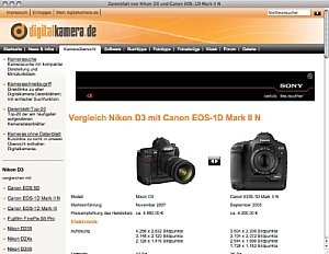 digitalkamera.de - neue Funktion: Kameravergleich [Foto: MediaNord]