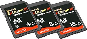 SanDisk Extreme III SDHC-Kartenfamilie mit 30 MBytes/s [Foto: SanDisk]