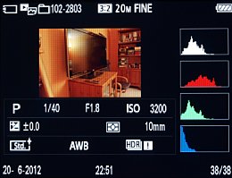 Sony Cyber-shot DSC-RX100 – Wiedergabe mit Aufnahmeinformationen und RGB-Histogramm [Foto: MediaNord]