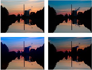 Bild 3: Ohne Filter (links) und mit konventionellem Verlauffilter von Cokin; Bilder unten: Mit B&W Software Graduated Blue bearbeitet  [Foto:Kristof Friebe]