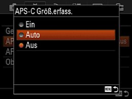 Sony Alpha 7 – Einstellung des Crop-Modus im Hauptmenü [Foto: Martin Vieten]