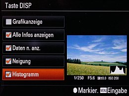 Sony DSC-RX100 II – Funktionseinstellung der Display-Taste [Foto: Martin Vieten]