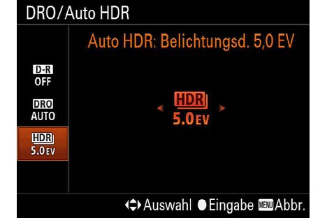 Bild Einstellung der HDR-Funktion bei der Sony Alpha SLT-A77 II. [Foto: MediaNord]
