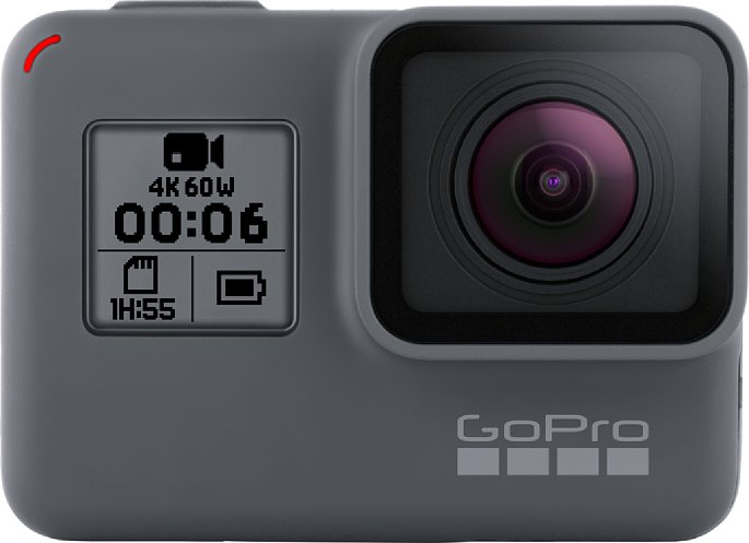 Bild Auf der Front der GoPro Hero6 Black sitzt trotz rückwärtigem Touchscreen weiterhin eine informative LC-Status-Anzeige. [Foto: GoPro]