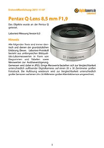 Pentax Q-Lens 8,5 mm F1,9 mit Q Labortest, Seite 1 [Foto: MediaNord]