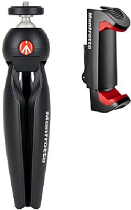 Manfrotto MKPIXICLMII-BK Pixi Mini Stativ MII mit MCPIXI Smartphonehalterung. [Foto: Manfrotto]