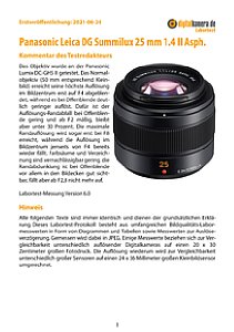 Panasonic Leica DG Summilux 25 mm 1.4 II Asph. (H-XA025E) mit Lumix DC-GH5 II Labortest, Seite 1 [Foto: MediaNord]