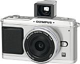 Olympus Pen E-P1 Pancake-Kit Kamera silber, Objektiv silber und Sucher [Foto: Olympus]