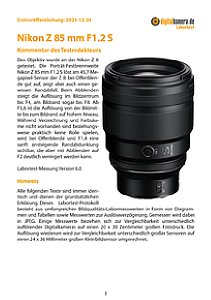 Nikon Z 85 mm F1.2 S mit Z 8 Labortest, Seite 1 [Foto: MediaNord]