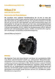 Nikon Z 9 mit Z 24-120 mm F4 S Labortest, Seite 1 [Foto: MediaNord]