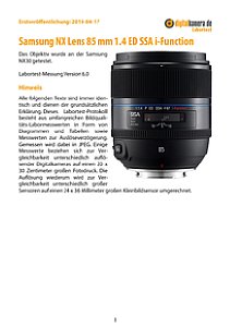 Samsung NX Lens 85 mm 1.4 ED SSA i-Function mit NX30 Labortest, Seite 1 [Foto: MediaNord]