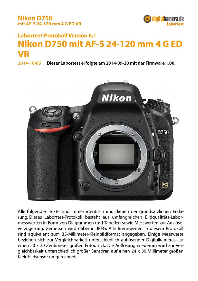 Nikon D750 Mit Af S 24 120 Mm 4 G Ed Vr Labortest Labortest Protokoll 