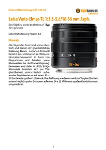 Leica Vario-Elmar-TL 1:3,5-5,6/18-56 mm Asph. mit T (Typ 701) Labortest, Seite 1 [Foto: MediaNord]