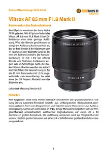 Viltrox AF 85 mm F1.8 Mark II mit Sony Alpha 7R III Labortest, Seite 1 [Foto: MediaNord]