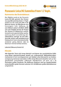 Panasonic Leica DG Summilux 9 mm 1.7 Asph. (H-X09) mit Lumix DC-GH6 Labortest, Seite 1 [Foto: MediaNord]