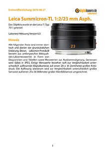 Leica Summicron-TL 1:2/23 mm Asph. mit T (Typ 701) Labortest, Seite 1 [Foto: MediaNord]