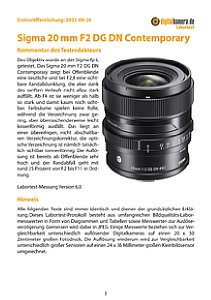 Sigma 20 mm F2 DG DN Contemporary mit fp L Labortest, Seite 1 [Foto: MediaNord]