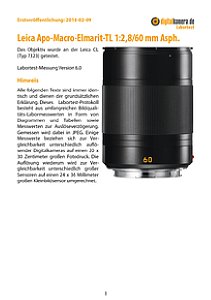 Leica Apo-Macro-Elmarit-TL 1:2,8/60 mm Asph. mit CL (Typ 7323) Labortest, Seite 1 [Foto: MediaNord]