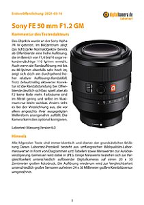 Sony FE 50 mm F1.2 GM (SEL50F12GM) mit Alpha 7R IV Labortest, Seite 1 [Foto: MediaNord]