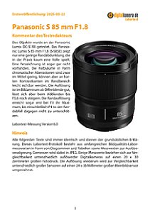 Panasonic S 85 mm F1.8 (S-S85E) mit Lumix DC-S1RII Labortest, Seite 1 [Foto: MediaNord]