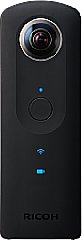 Die Ricoh Theta S besitzt jetzt ein edles, schwarzes Gehäuse und unauffällig integrierte LEDs, die den Betriebsmodus (Foto oder Video) anzeigen. [Ricoh]
