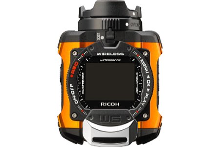 Die orangene Version der Ricoh WG-M1 sieht noch peppiger aus. Auffällig ist das Gerät in jedem Fall. [Foto: Ricoh]