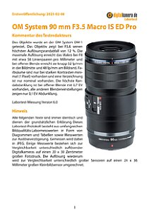 OM System 90 mm F3.5 Macro IS ED Pro mit OM-1 Labortest, Seite 1 [Foto: MediaNord]