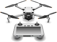 DJI Mini 3 mit der neuen DJI RC Fernsteuerung mit eingebautem Monitor und einem reduzierten Android-Betriebssystem mit DJI Fly als einzige installierte App. [DJI]