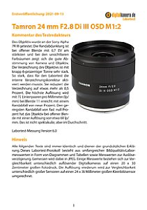 Tamron 24 mm F2.8 Di III OSD M1:2 (F051) mit Sony Alpha 7R III Labortest, Seite 1 [Foto: MediaNord]