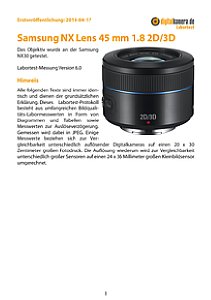 Samsung NX Lens 45 mm 1.8 2D/3D mit NX30 Labortest, Seite 1 [Foto: MediaNord]