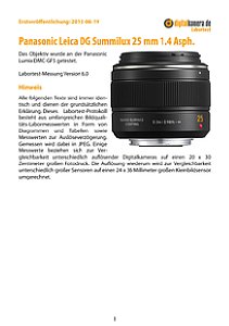 Panasonic Leica DG Summilux 25 mm 1.4 Asph. mit Lumix DMC-GF5 Labortest, Seite 1 [Foto: MediaNord]