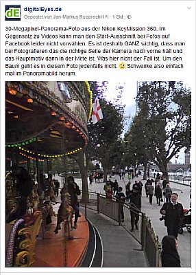 Panorama-Foto auf Facebook, eingebettet in einen Beitrag. In dem quadratischen Viewer-Fenster kann der Betrachter ganz bequem navigieren und alle Teile des Panoramas anschauen. Nur zoomen kann er leider nicht. [MediaNord]