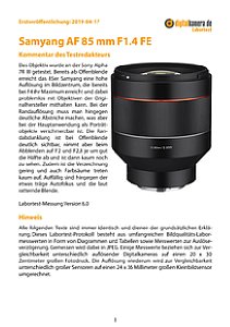 Samyang AF 85 mm F1.4 FE mit Sony Alpha 7R III Labortest, Seite 1 [Foto: MediaNord]