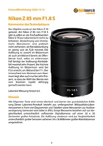 Nikon Z 85 mm F1.8 S mit 7II Labortest, Seite 1 [Foto: MediaNord]