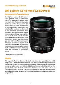 OM System 12-40 mm F2.8 ED Pro II (EZ-M1240II) mit OM-5 Labortest, Seite 1 [Foto: MediaNord]